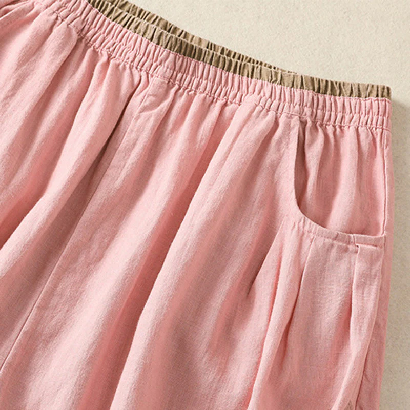 Buddha Stones Casual Embroidery Women's Cotton Linen 7-8 Length Harem Pants With Pockets