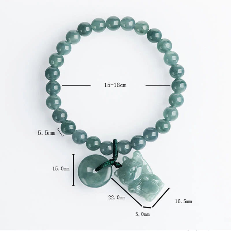 Buddha Stones Blue Jade Peace Buckle Lucky Cat Prosperity Bracelet