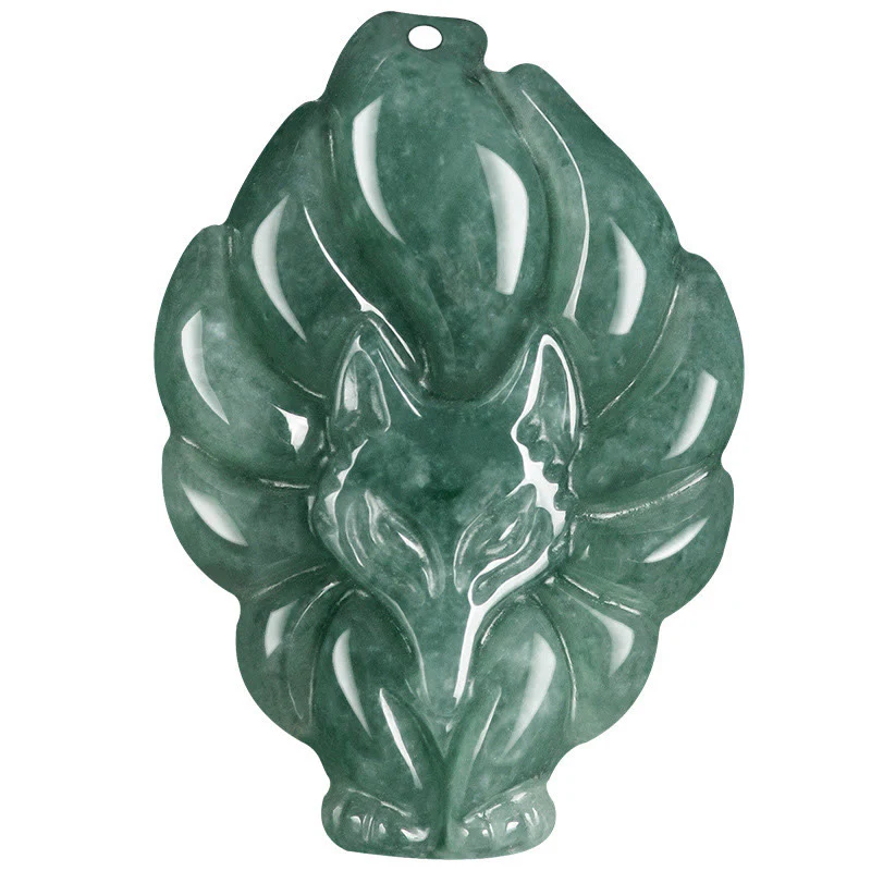 Buddha Stones Natural Green Jade Nine Tailed Fox Luck Necklace Pendant