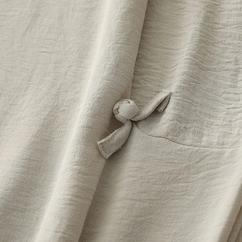 Buddha Stones Commute Casual Plain Frog-Button Design Women's Harem Cotton Linen 7-8 Length Pants With Pockets