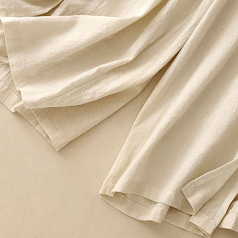 Buddha Stones Casual Simple Design Drawstring Split Cotton Linen Women's Wide Leg Pants With Pockets