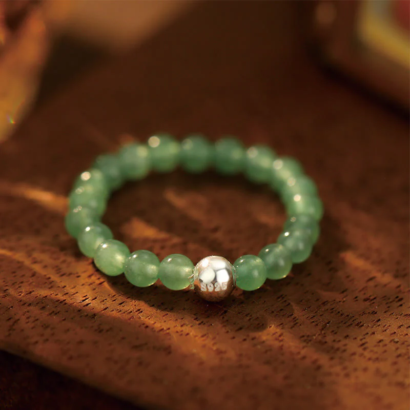 Buddha Stones 925 Sterling Silver Crystal Beads White Jade Black Onyx Blessing Elastic Ring