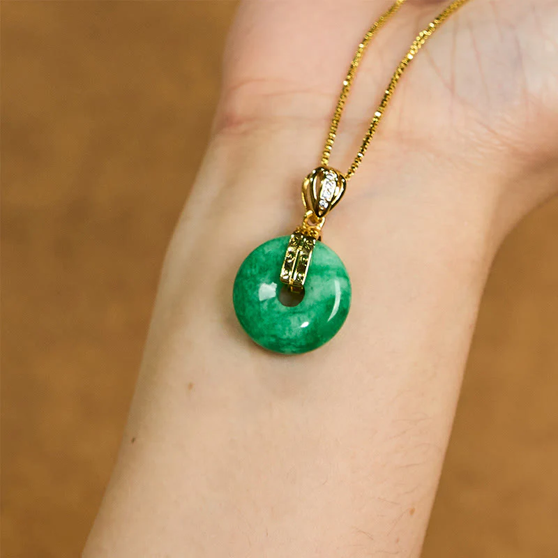 Buddha Stones Cyan Jade Peace Buckle Healing Luck Necklace Pendant