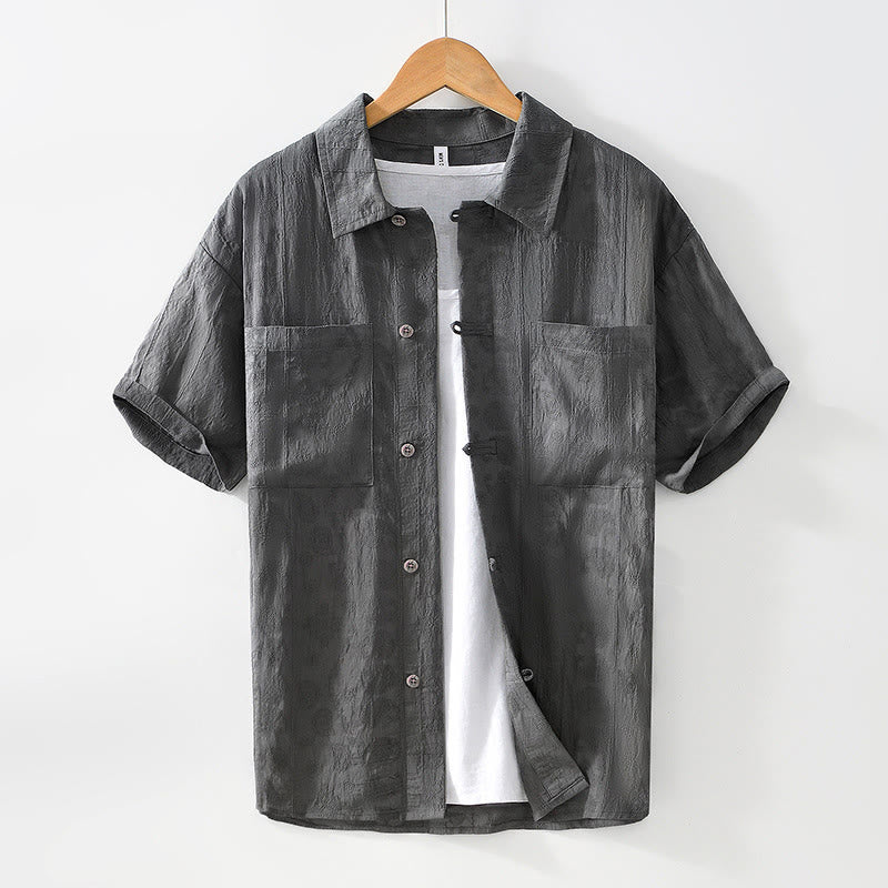Buddha Stones Commute Plain Buttons Men's Short Sleeve Shirt With Pockets
