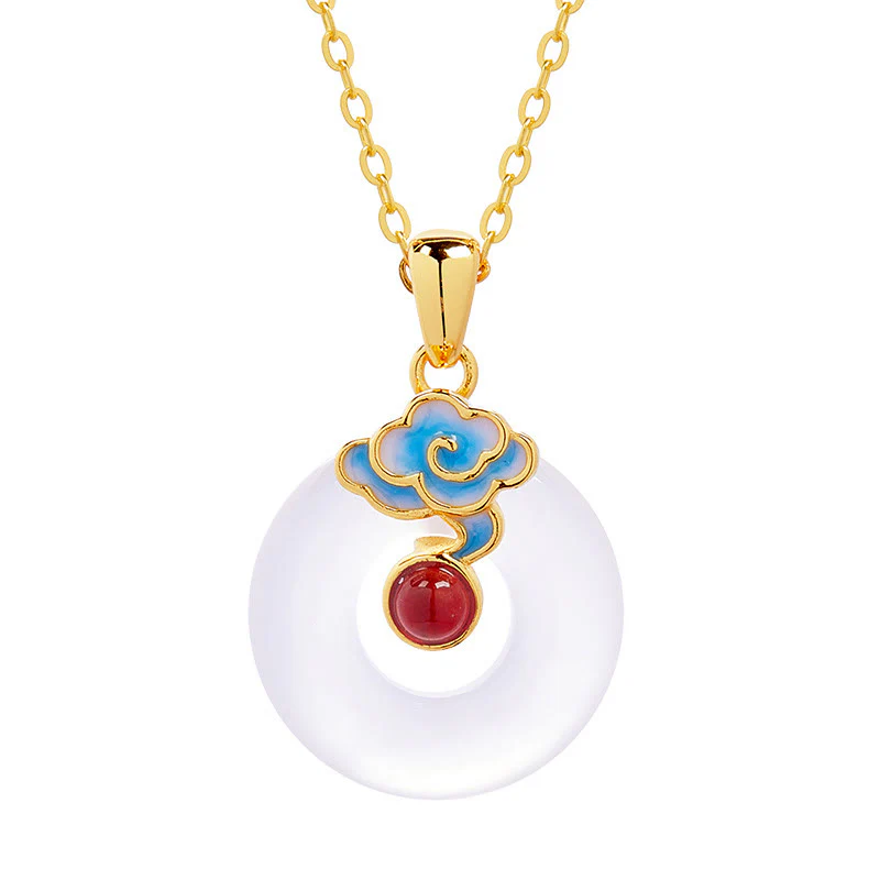 Buddha Stones 925 Sterling Silver Peace Buckle Cloud Chalcedony Necklace Harmony Pendant