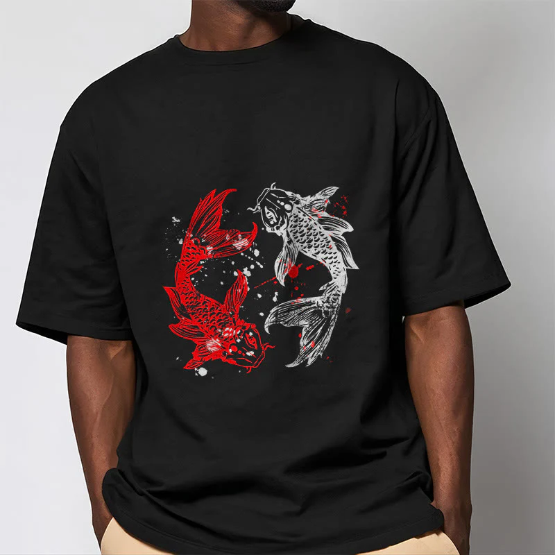 Buddha Stones Red Black Koi Fish Tee T-shirt
