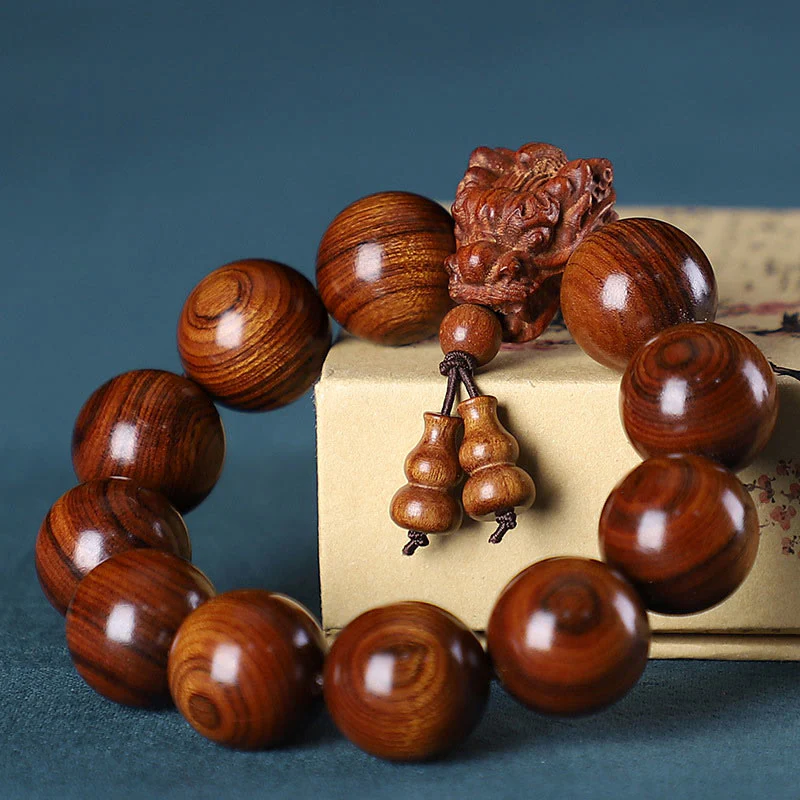 Buddha Stones Rosewood Green Sandalwood Small Leaf Red Sandalwood Dragon Carved Protection Bracelet