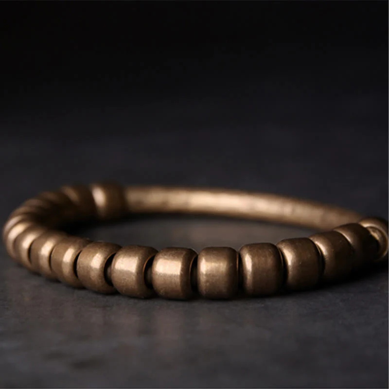 Buddha Stones Simple Design Copper Brass Bead Luck Wealth Bracelet