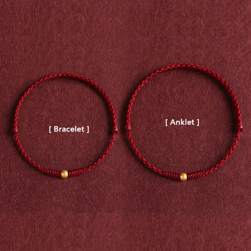 Buddha Stones 999 Gold One Mini Bead Design Handmade Strength Braided Rope Bracelet Anklet