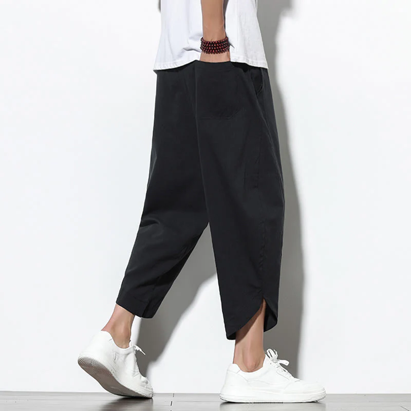 Buddha Stones Casual Summer Drawstring 7-8 Length Linen Men's Harem Pants With Pockets