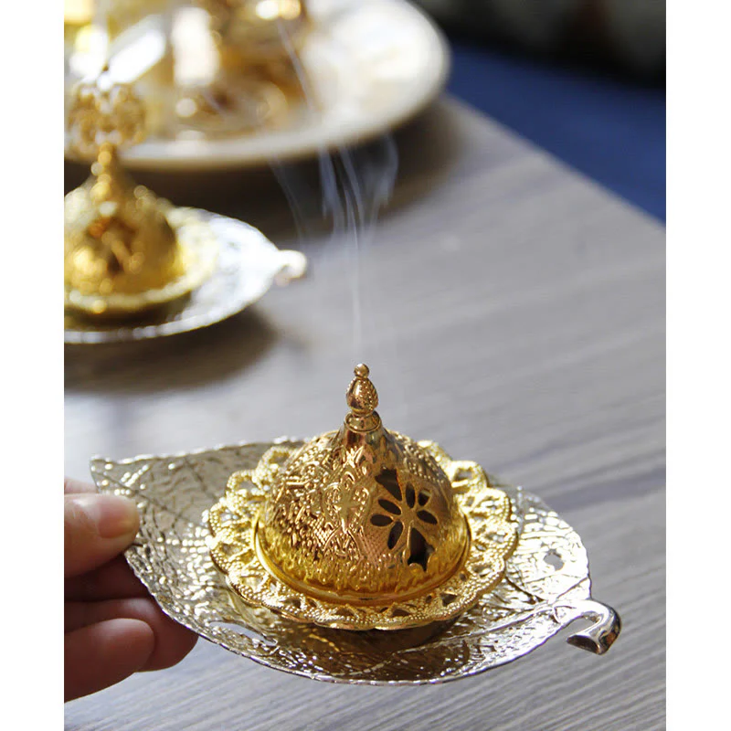 Buddha Stones Tibetan Gold Mini Leaf Coaster Meditation Incense Burner