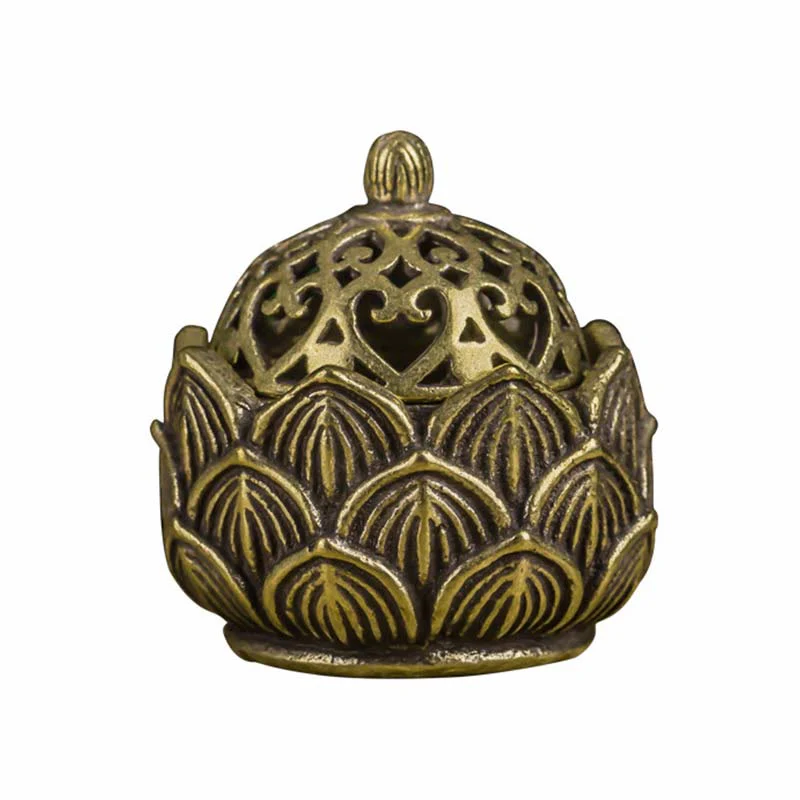 Buddha Stones Tibetan Mini Lotus Pattern Meditation Copper Incense Burner