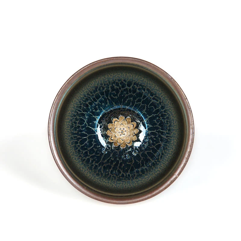 Buddha Stones Handmade Chinese Jianzhan Lotus Blue Ceramic Teacup Kung Fu Tea Cup 150ml