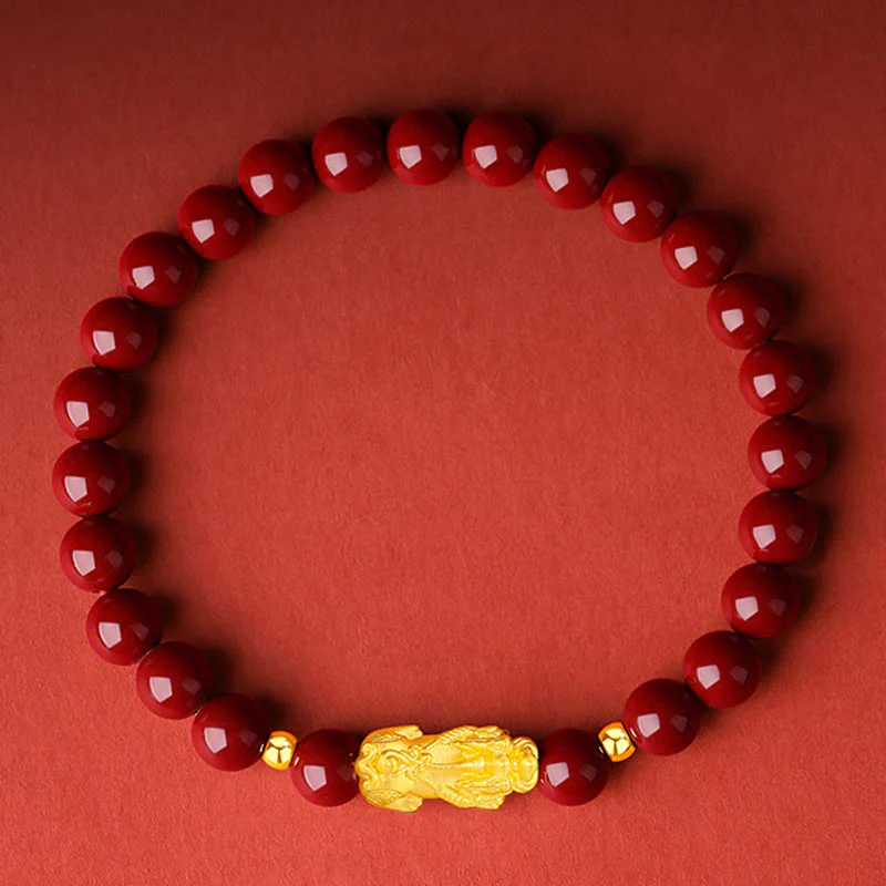 Buddha Stones 999 Gold 5D Hard Gold Cinnabar PiXiu Calm Bracelet