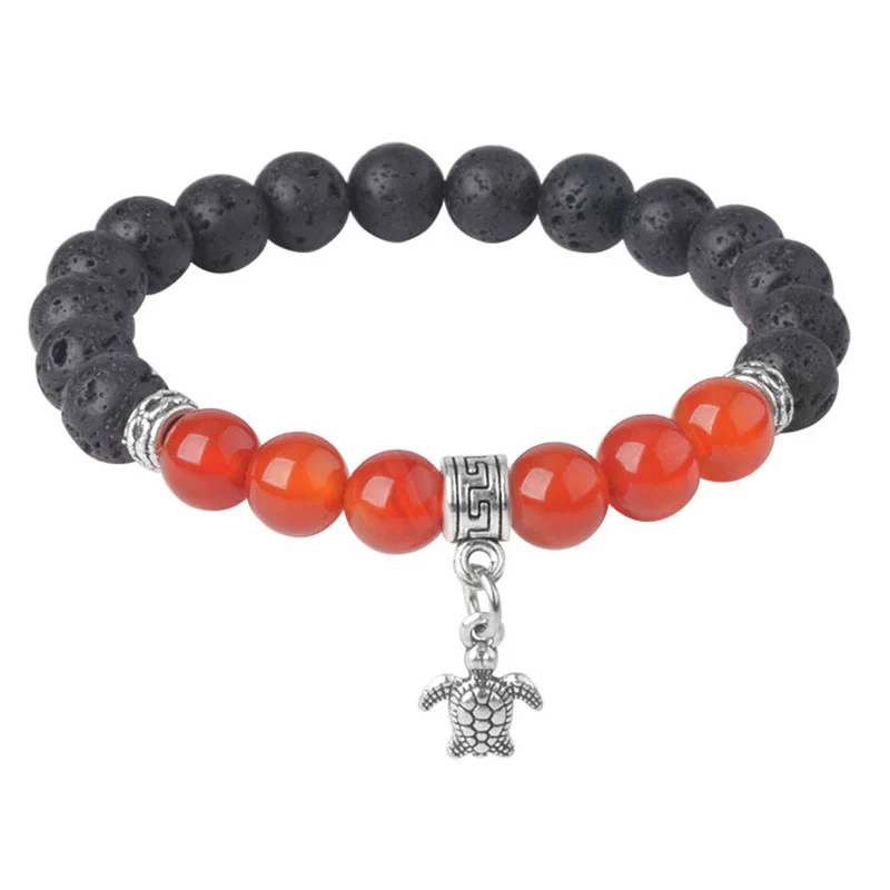 Buddha Stones Black Lava Rock Crystal Beads Animal Pattern Healing Bracelet