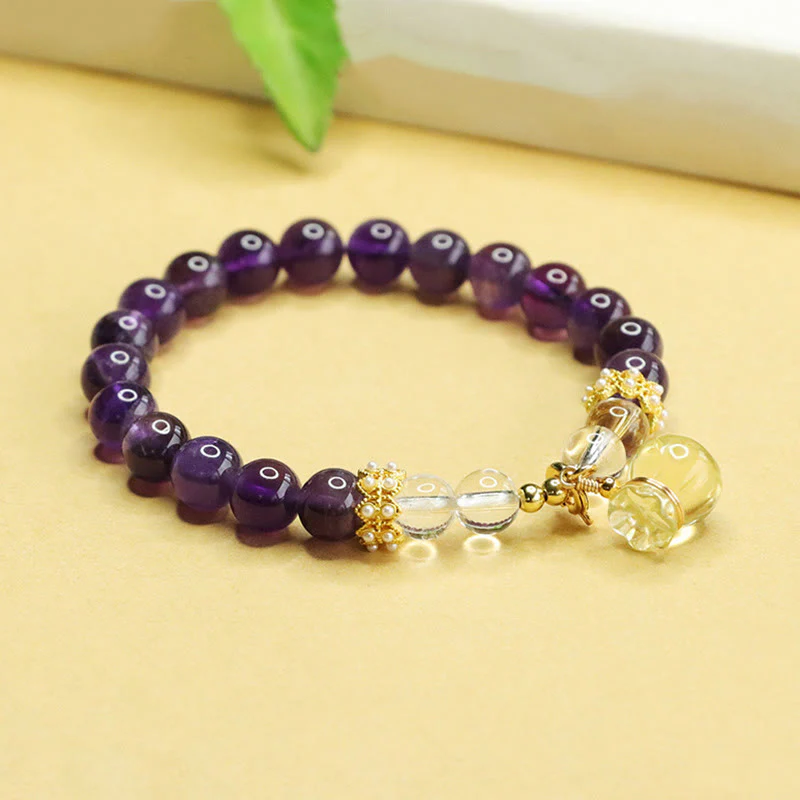 Buddha Stones Natural Amethyst Citrine Money Bag Balance Bracelet