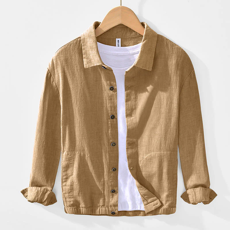 Buddha Stones Casual Plain Simple Buttons Design Men's Long Sleeve Ramie Linen Jacket With Pockets