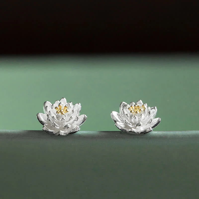 Buddha Stones 925 Sterling Silver Lotus Flower Balance Earrings
