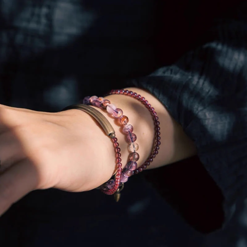 Buddha Stones Retro 6mm Amethyst 4mm Garnet Multilayer Balance Bracelet