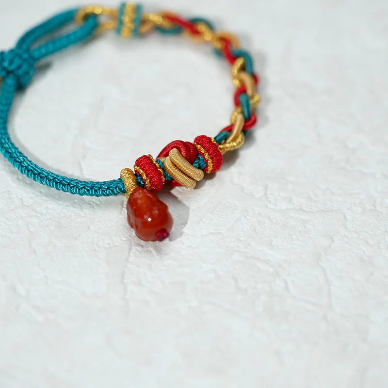 Buddha Stones Natural Red Agate Pixiu Confidence Four-strand Braid Rope Bracelet