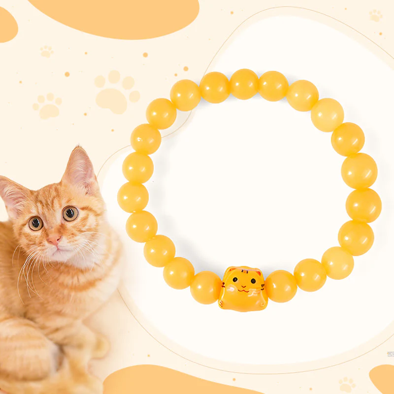 Buddha Stones Orange Tabby Cat Yellow Chalcedony Ceramic Kitten Joy Bracelet