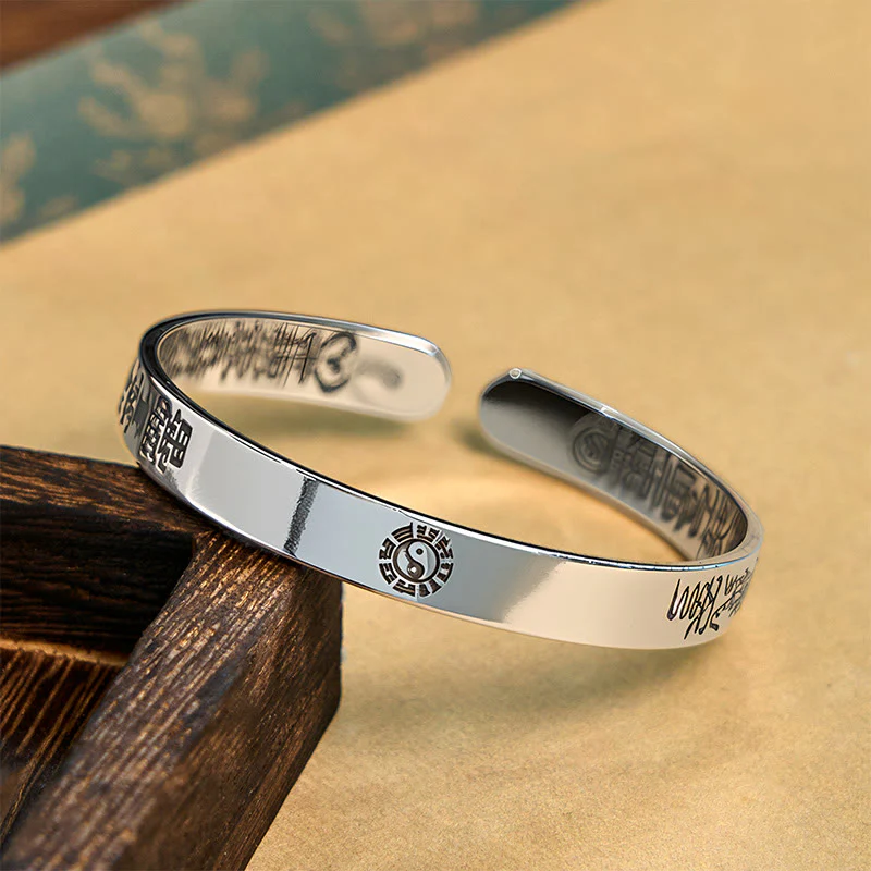 Buddha Stones Bagua mantra Symbol Copper Plated Silver Wealth Bracelet Bangle