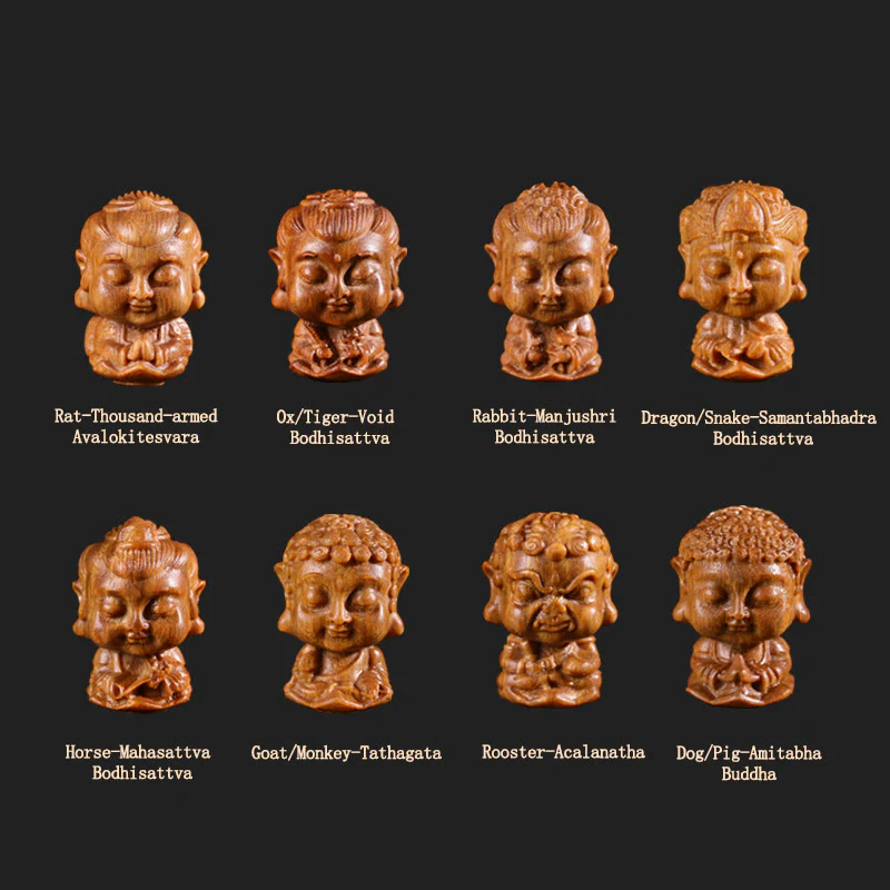 Buddha Stones Chinese Zodiac Natal Buddha Green Sandalwood Lotus Engraved Positive Home Decoration