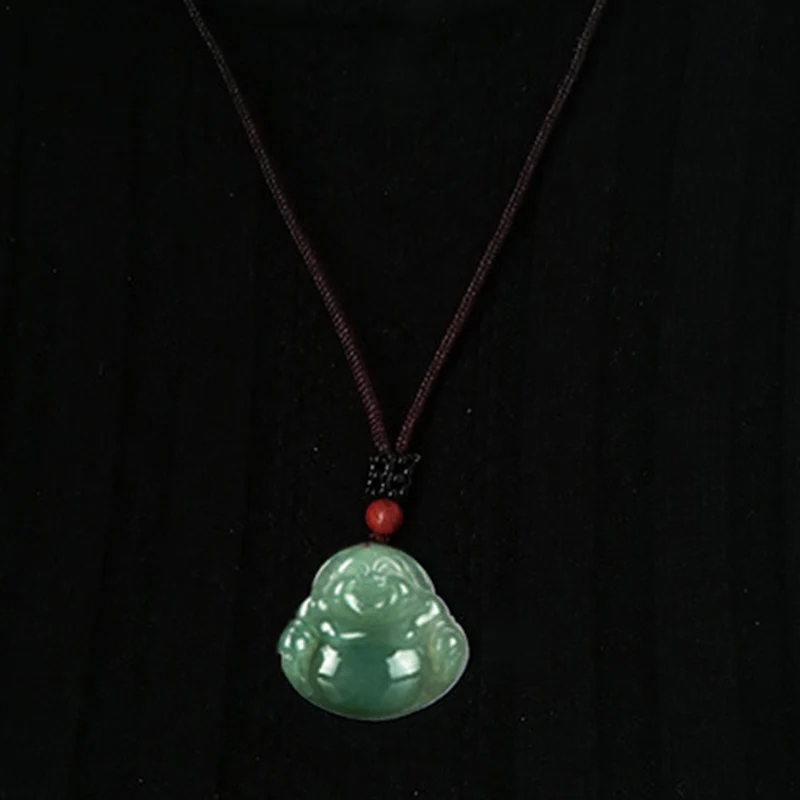 Buddha Stones Laughing Buddha Jade Abundance String Necklace Pendant