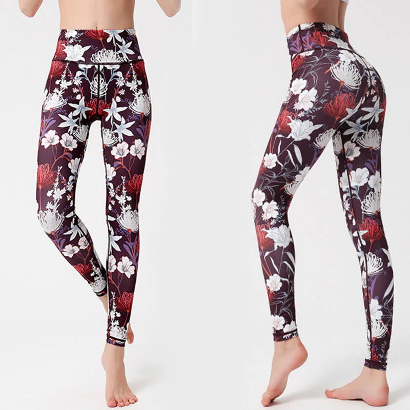 Buddha Stones Colorful Flower Petal Leaves Print Sports Exercise Fitness High Waist Leggings Women's Yoga Pants