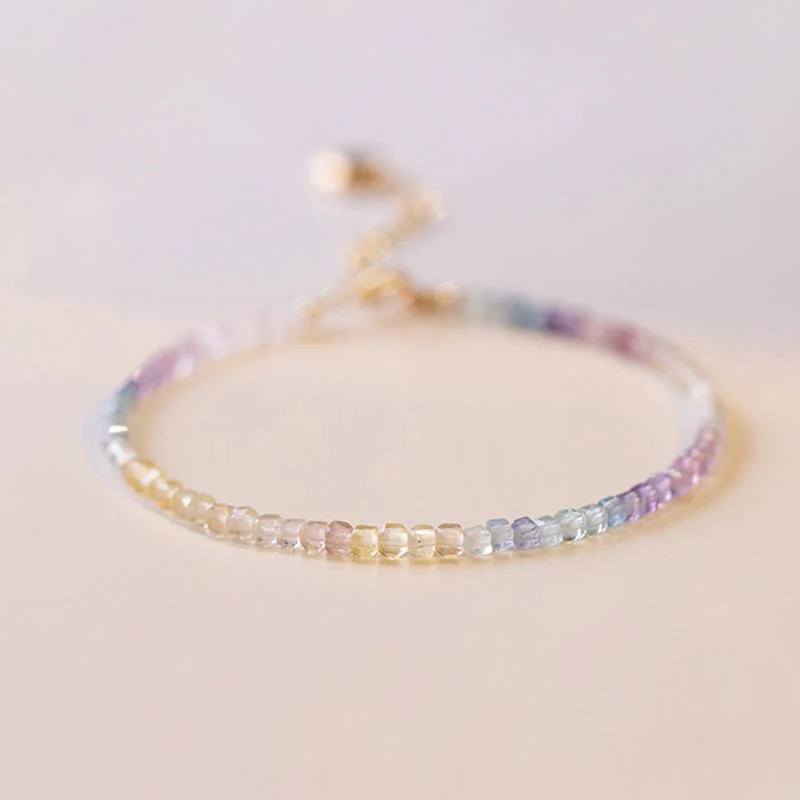 Buddha Stones 2.5mm Fluorite Ultra-thin Beads 14k Gold Plated Copper Heart Power Bracelet