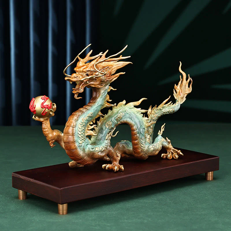 Buddha Stones Year Of The Dragon Auspicious Dragon Brass Copper Luck Success Office Decoration
