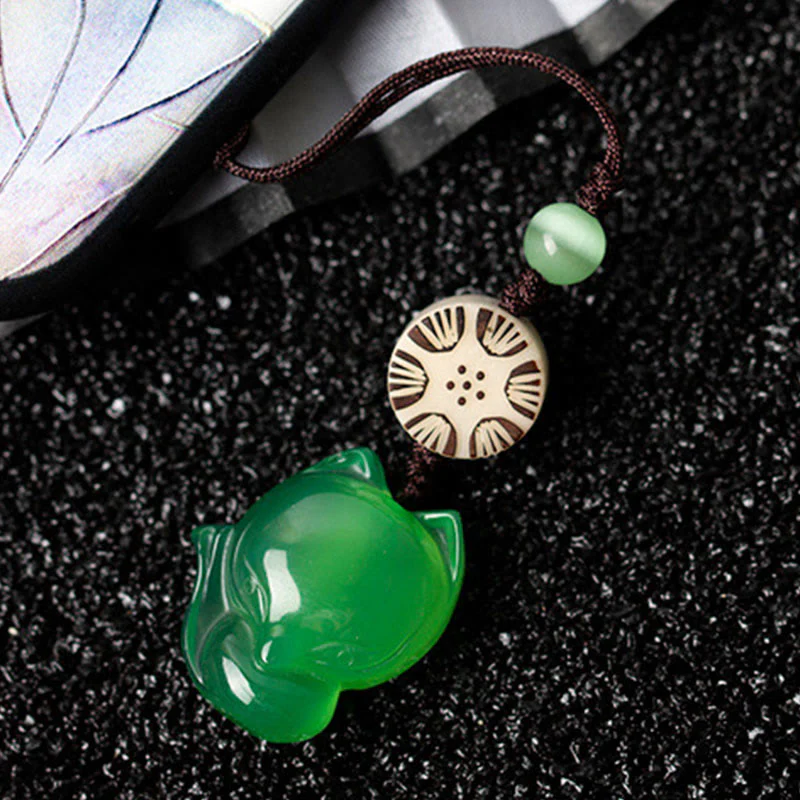 Buddha Stones Natural Chalcedony Fox Harmony Phone Hanging Decoration