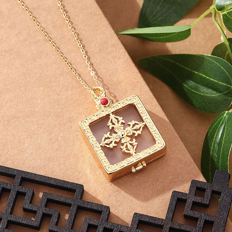 Buddha Stones 24K Gold Plated White Jade Double Dorje Protection Luck Necklace Pendant