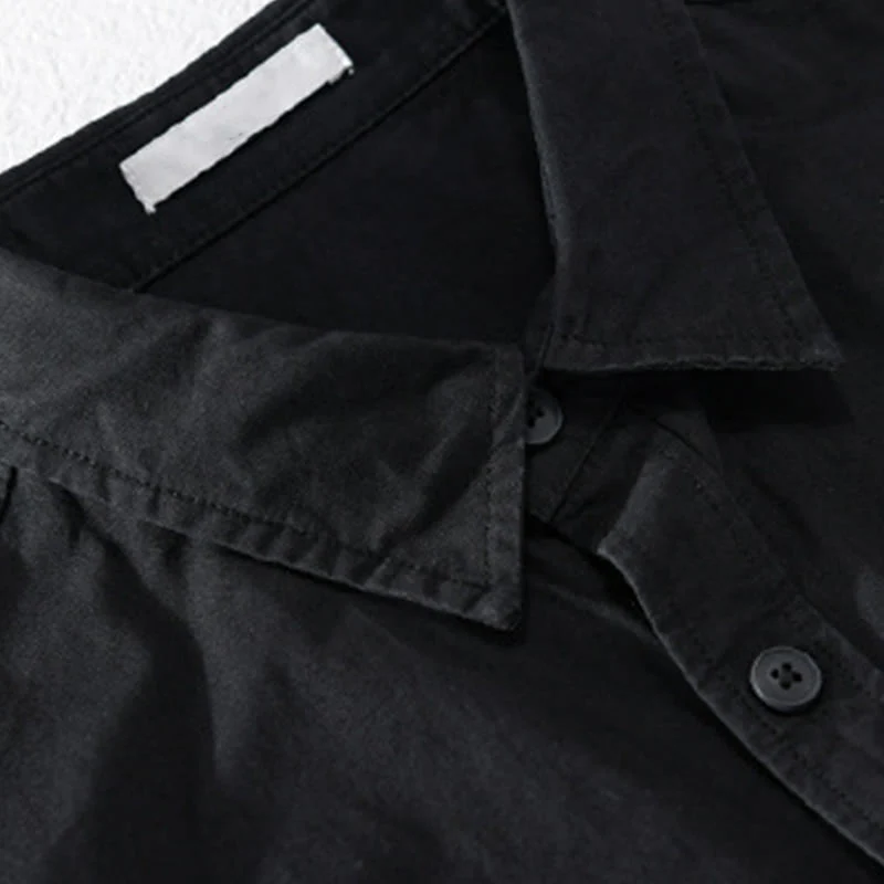 Buddha Stones Spring Daily Line Patchwork Design Lapel Men's Long Sleeve Cotton Linen Shirt With Pockets