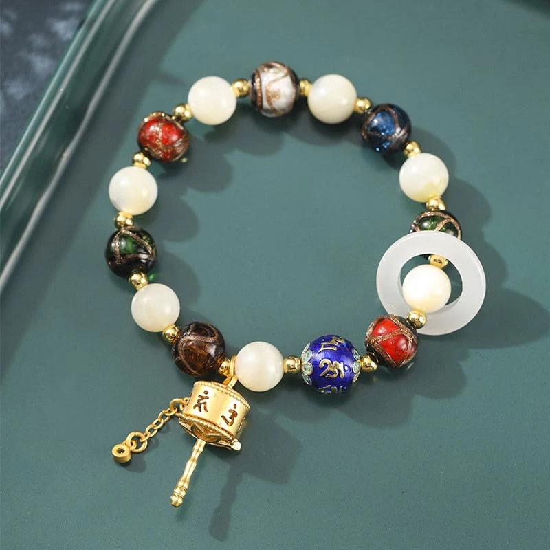 Buddha Stones Tibetan Incense Ash Liuli Glass Tridacna Stone Sun Stone Om Mani Padme Hum Prayer Wheel Charm Bracelet