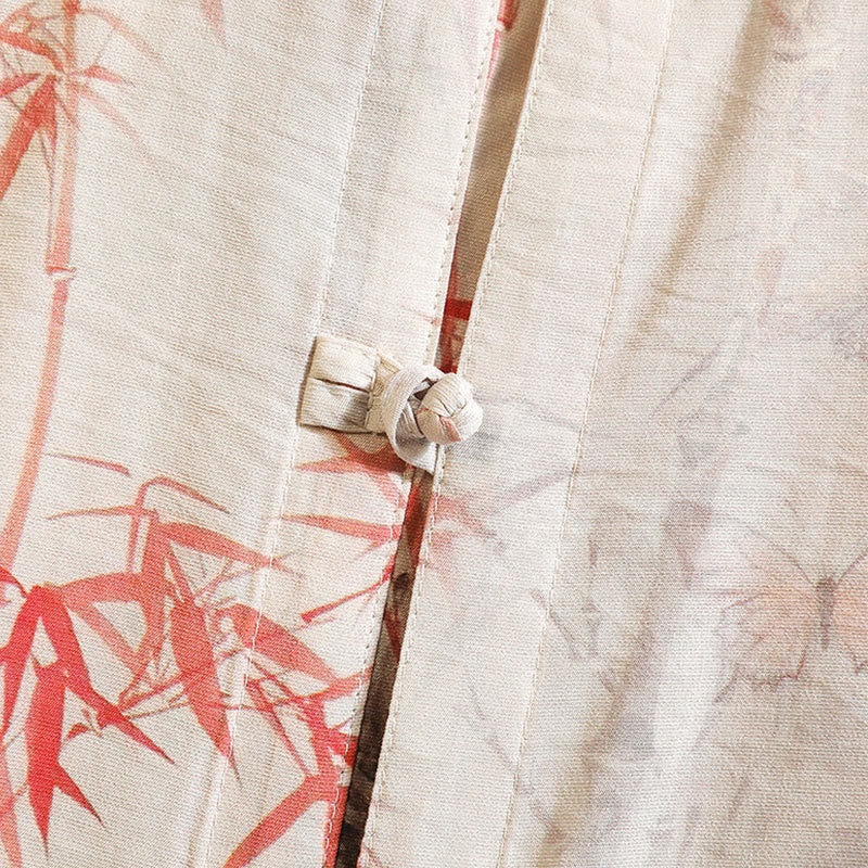 Buddha Stones Summer Bamboo Butterfly Pattern Frog-button Design Men's Shirt Jacket