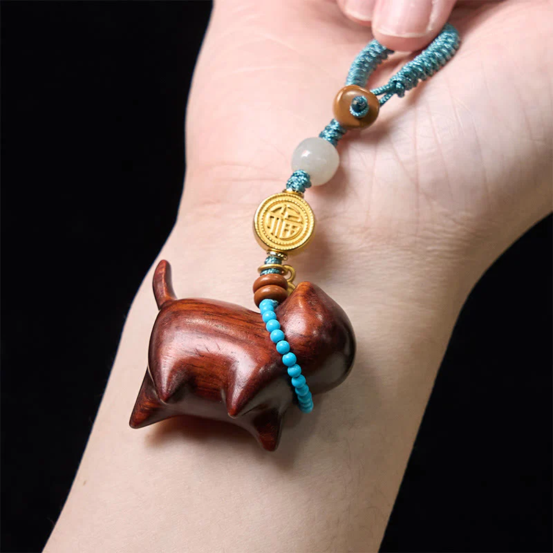 Buddha Stones Hetian Jade Natural Sandalwood Red Sandalwood Green Sandalwood Fu Character Abundance Key Chain