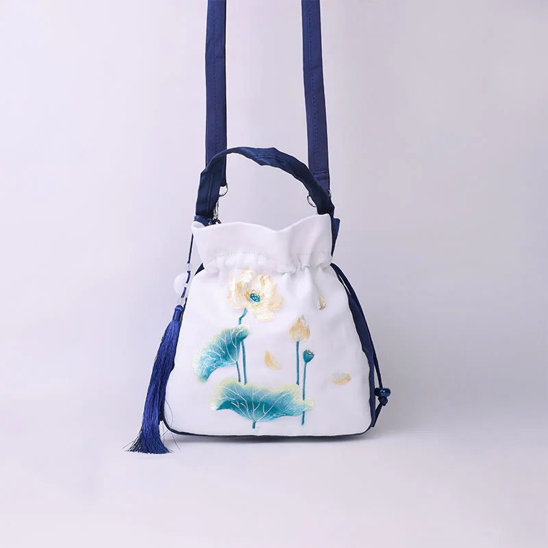 Buddha Stones Suzhou Embroidery Rabbit Lotus Epiphyllum Peony Magnolia Silk Tote Crossbody Bag Shoulder Bag Handbag