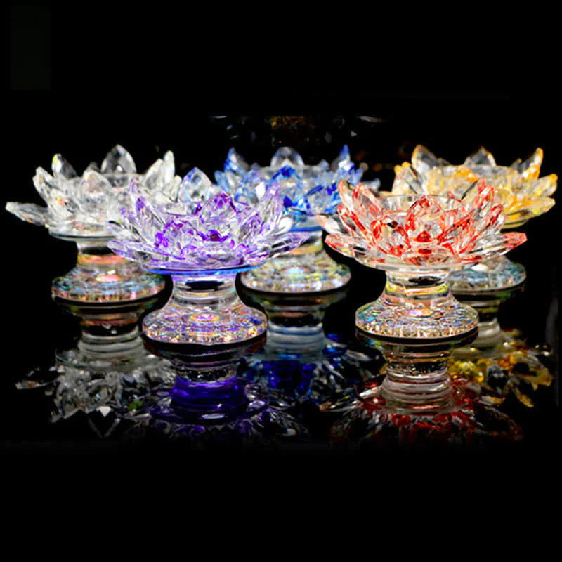 Buddha Stones Lotus Flower Crystal Candle Holder Home Office Offering Decoration