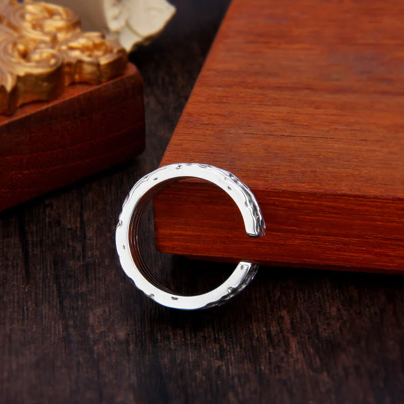 Buddha Stones 925 Sterling Silver Retro Tang Dynasty Flower Design Luck Adjustable Ring