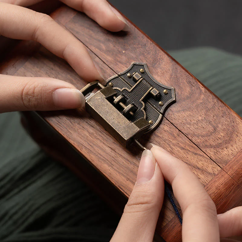 Buddha Stones Retro Handmade Floral Pattern Rosewood Jewelry Storage Box Lockable Wooden Gift Organizer Box