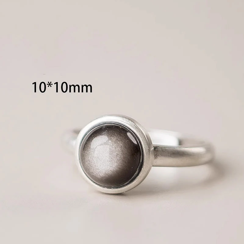 Buddha Stones Natural 925 Sterling Silver Silver Sheen Obsidian Adjustable Protection Ring