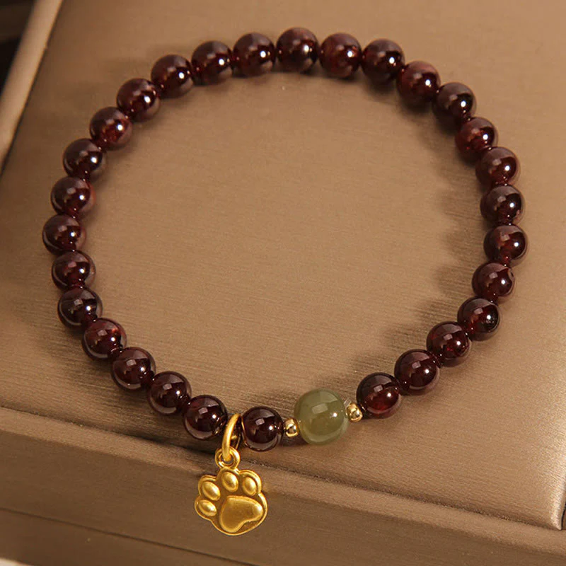 Buddha Stones Cat's Paw Garnet Hetian Jade Beads Purification Bracelet
