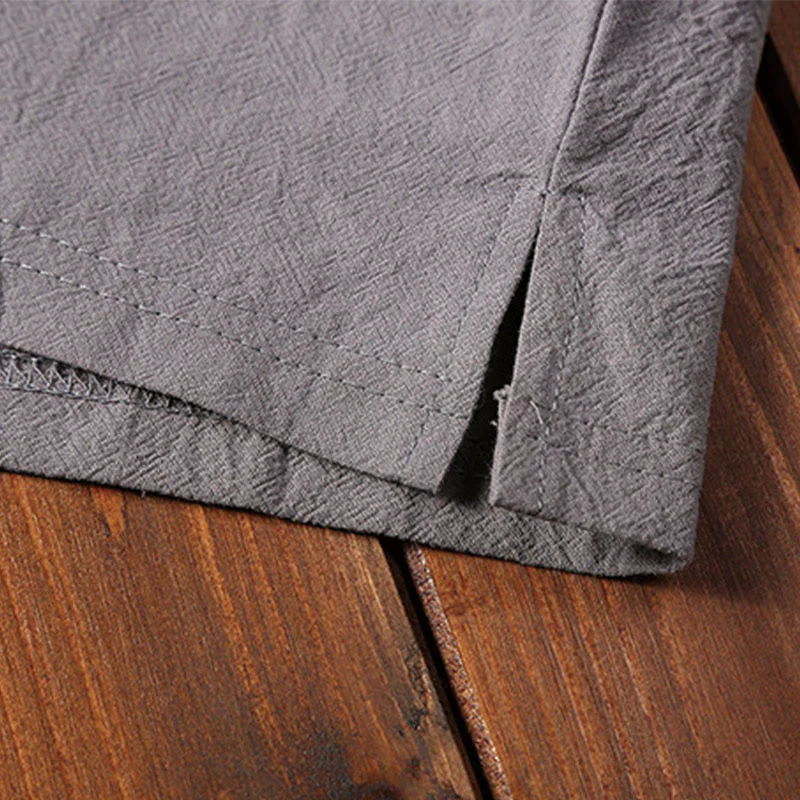 Buddha Stones Summer Casual 2Pcs Plain Notched Collar T-Shirt Drawstring Shorts With Pockets Cotton Linen Men's Meditation Cloth Set