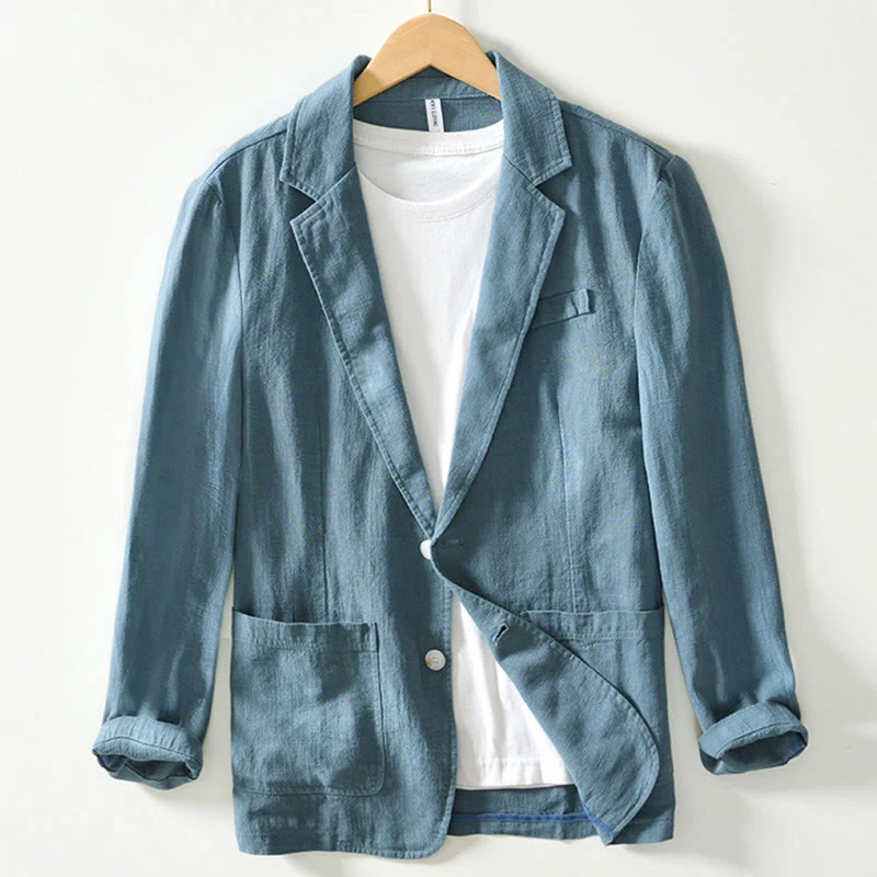 Buddha Stones Long Sleeve Button Placket Design Men's Cotton Linen Jacket Shirt With Pockets