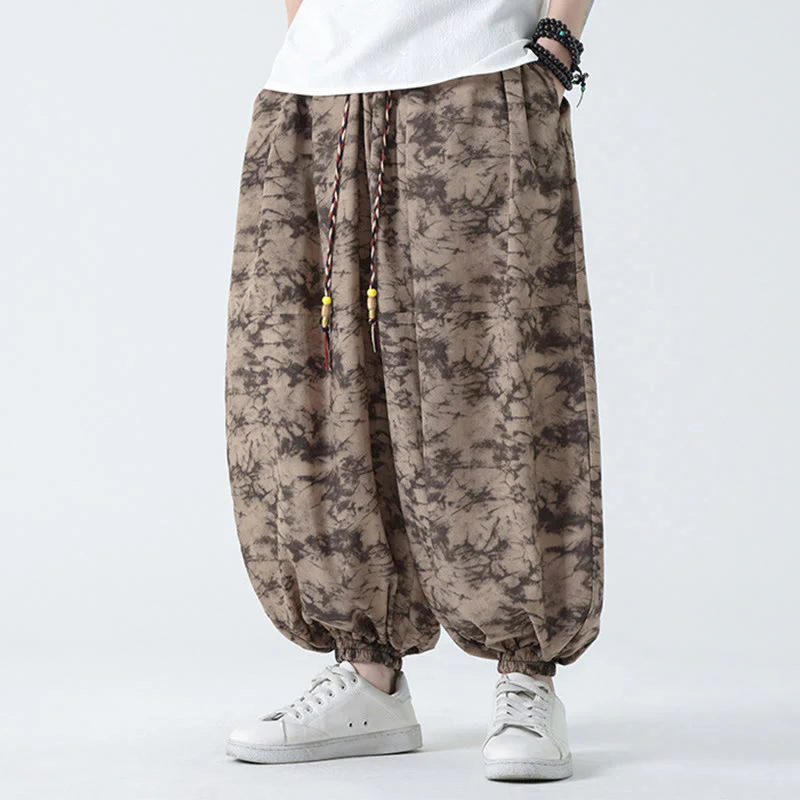 Buddha Stones Retro Casual Drawstring Design Floral Pattern Men's Harem Pants With Pockets