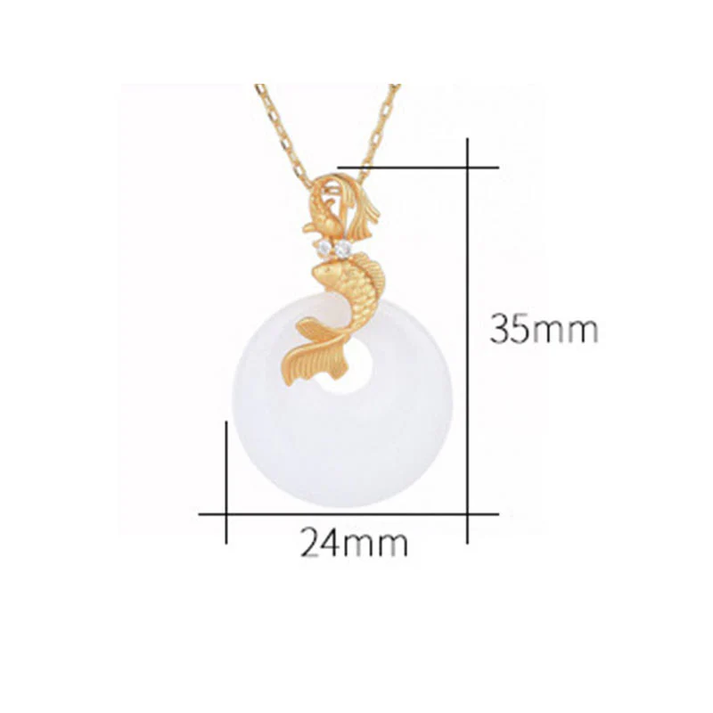 Buddha Stones White Jade Koi Fish Wealth Prosperity Necklace Pendant