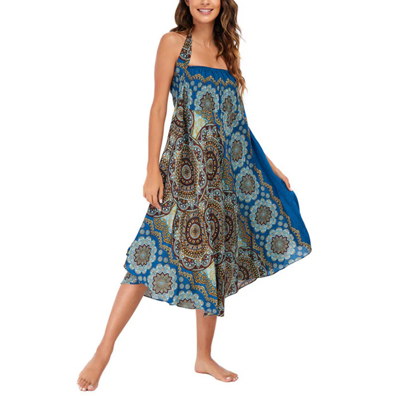 Buddha Stones Two Style Wear Bohemian Mandala Flower Lace-up Skirt Dress