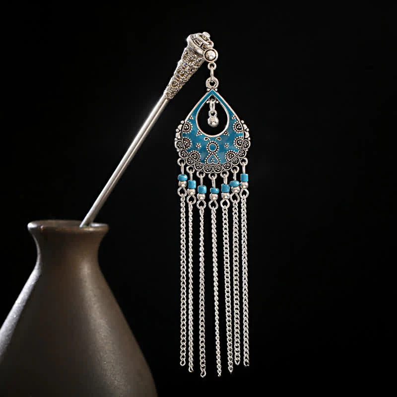 Buddha Stones Water Drop Lily of the Valley Flowers Tassels Confidence Hairpin