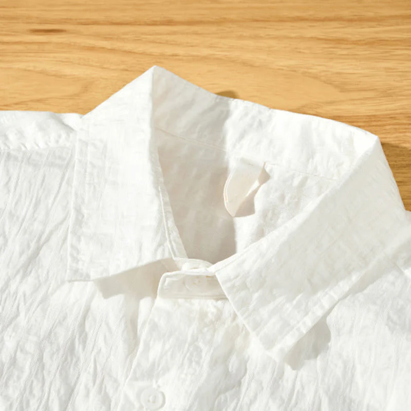 Buddha Stones Summer Solid Breathable Men's Buttons Short Sleeve Tencel Shirt